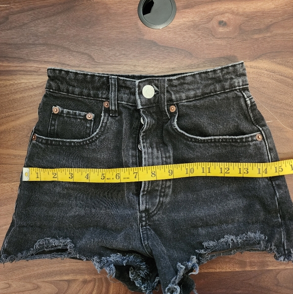 Zara Black High Waisted Ripped Distressed Button Fly Denim Shorts - Picture 11 of 13